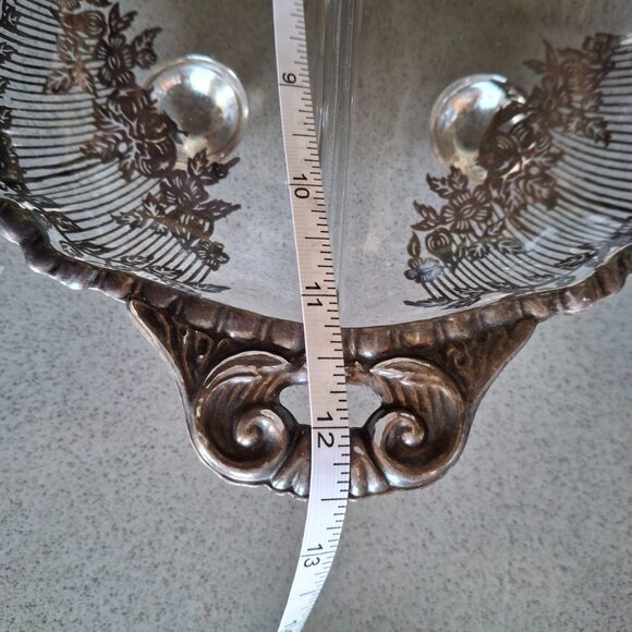 Vintage Silver Overlay Divided Glass Serving Dish with Ornate Handles - Picture 3 of 5